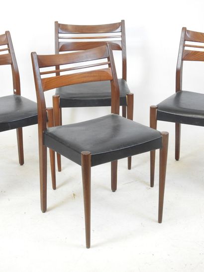 FOUR Scandinavian exotic wood and black skai...
