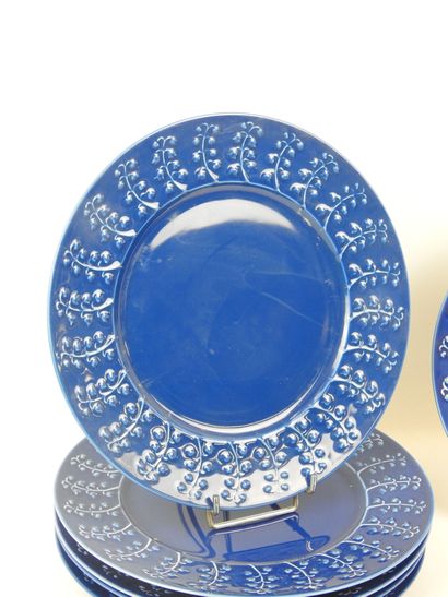 LALIQUE (in the style): Six blue porcelain...