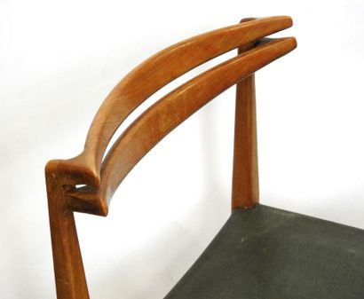 FOUR CHAIRS in exotic wood and green skai....