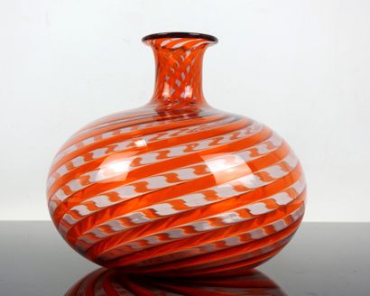 MURANO: Orange glass vase with spiral motifs,...