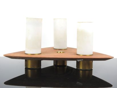 Triangular teak PLAFON with three opaline...