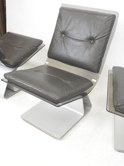 Maison JANSEN: Three armchairs in smoked...