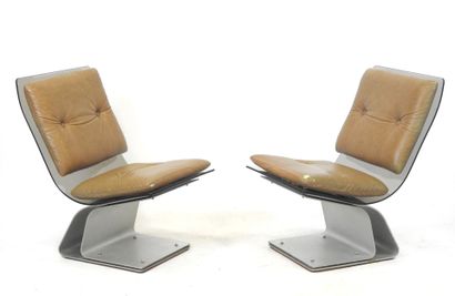 Maison JANSEN: Two armchairs in smoked securit...