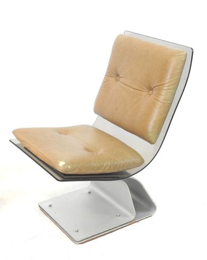 Maison JANSEN: Two armchairs in smoked securit...