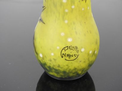 DELATTE: Miniature glass vase with enameled...