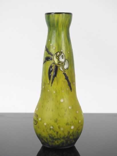 DELATTE: Miniature glass vase with enameled...