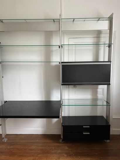 LARGE MODULABLE WALL LIBRARY forming a desk,...