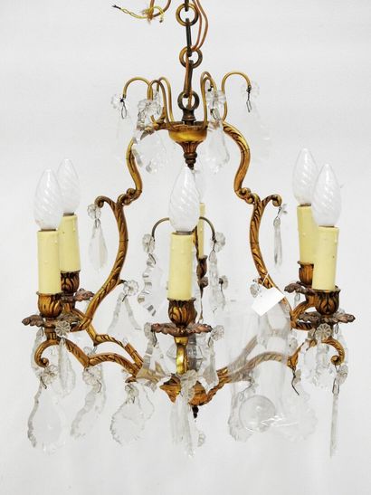 Lustre en bronze de style Louis XV à six...