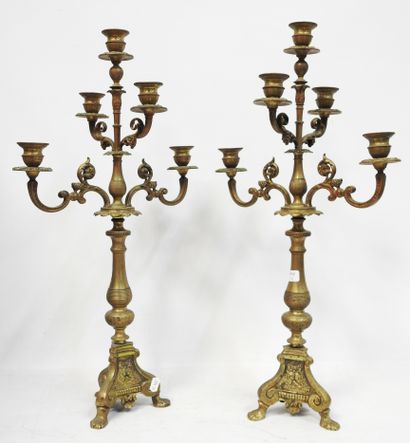 Paire de candélabres en bronze à 5 bras de...