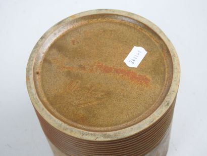 DENBAC: Covered cylindrical box in brown...