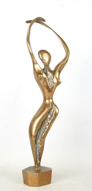 J.P. RAMEL : Female nude, bronze with gilded...