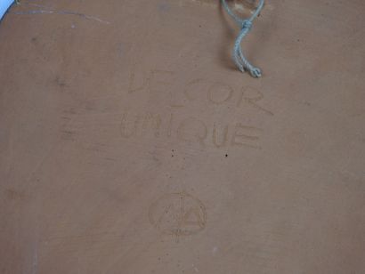 Free-form enameled clay PLAQUE with incised...
