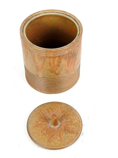 DENBAC: Covered cylindrical box in brown...
