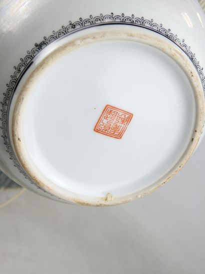 CHINA: Porcelain baluster lamp base decorated...