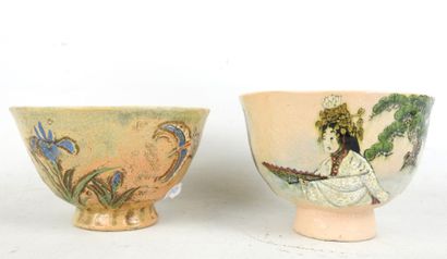 CHINA: Two beige cracked porcelain pedestal...