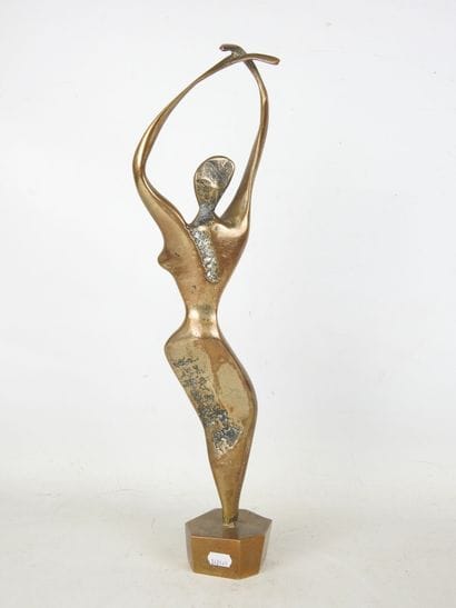 J.P. RAMEL : Female nude, bronze with gilded...