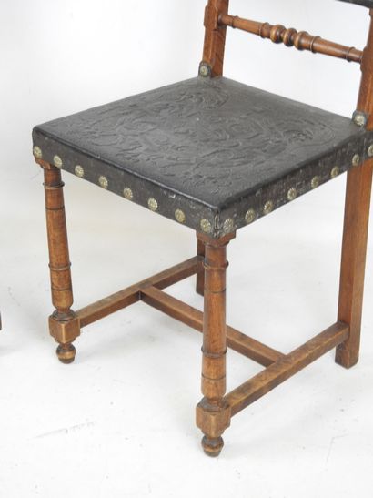 Pair of Henri II style chairs in wood and...