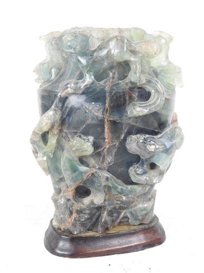 CHINA: Blue hardstone vase decorated with...