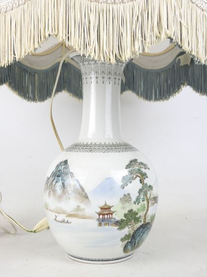 CHINA: Porcelain baluster lamp base decorated...