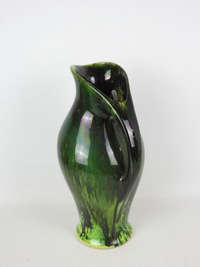 Glazed ceramic PICHET with green and yellow...