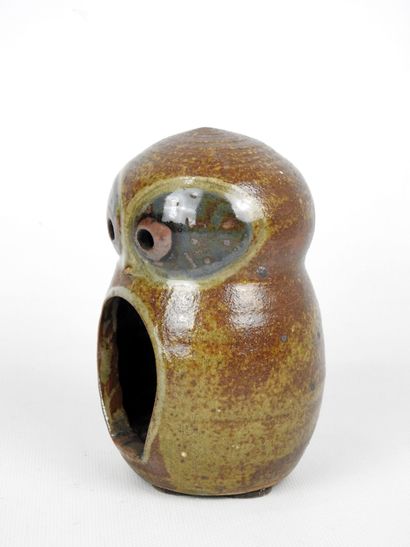 Owl-shaped PHOTOPHORE in brown glazed stoneware....