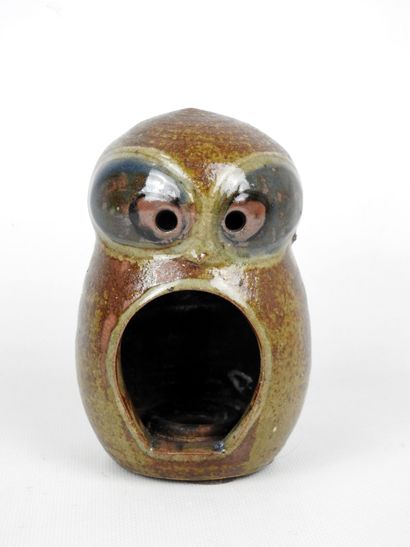 Owl-shaped PHOTOPHORE in brown glazed stoneware....