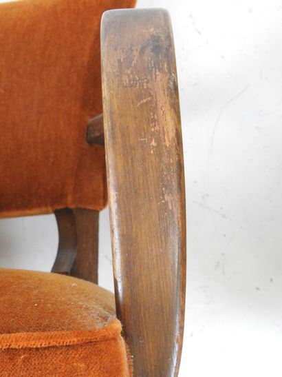 Two bridge CHAIRS with curved arms and seat...