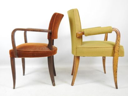 Two bridge CHAIRS with curved arms and seat...
