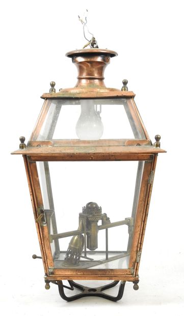 Léon LUCHAIRE: Lantern in copper and glass....