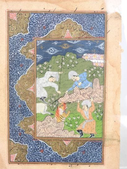 INDIA: Illuminated folio depicting a tiger...