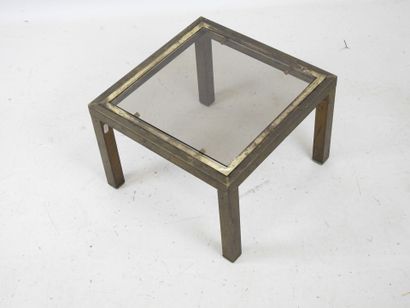 Square low table in gilded metal with smoked...
