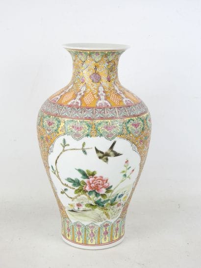 CHINA: Famille rose enameled porcelain baluster...