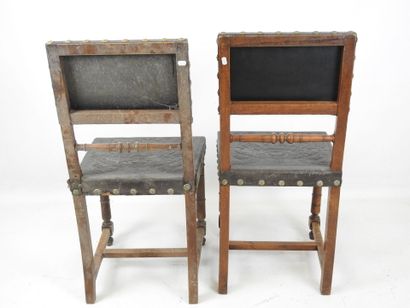 Pair of Henri II style chairs in wood and...