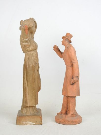 FEMALE à l'Antique styling her hair, terracotta...