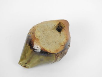LA BORNE: Blue and brown enameled stoneware...
