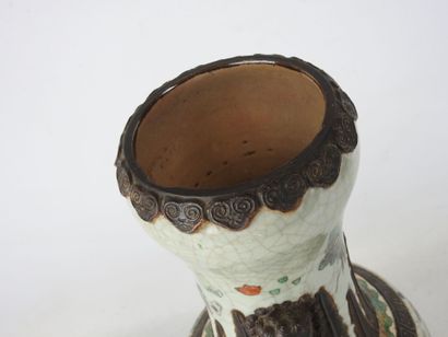 CHINA: Nanking vase with two handles in cracked...