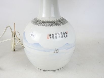 CHINA: Porcelain baluster lamp base decorated...
