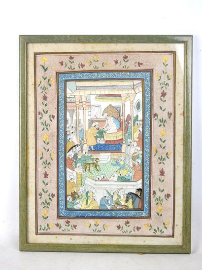 INDIA: Gouache on silk decorated with a procession...