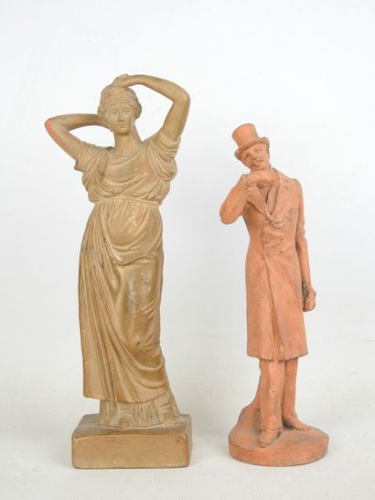 FEMALE à l'Antique styling her hair, terracotta...