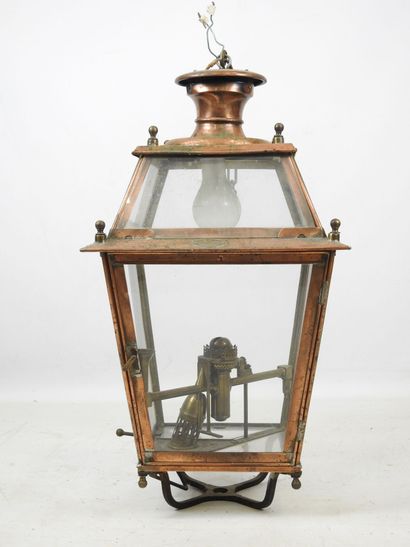 Léon LUCHAIRE: Lantern in copper and glass....