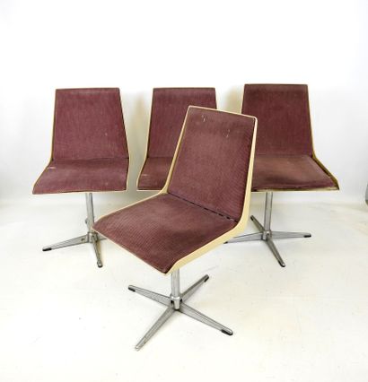 ALLIBERT: Four cream ABS chairs on chrome-plated...