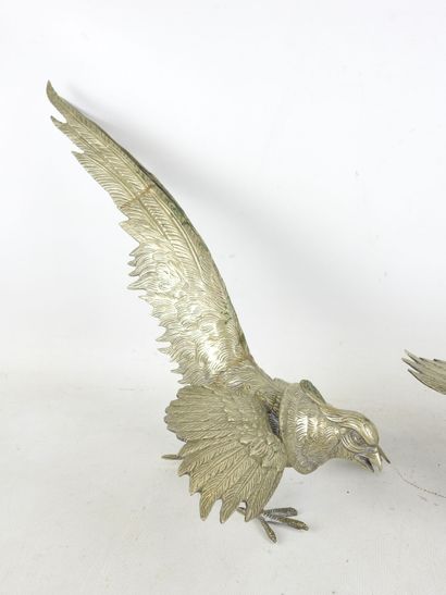 PAIR of FAISANS venerated in combat in silver-plated...