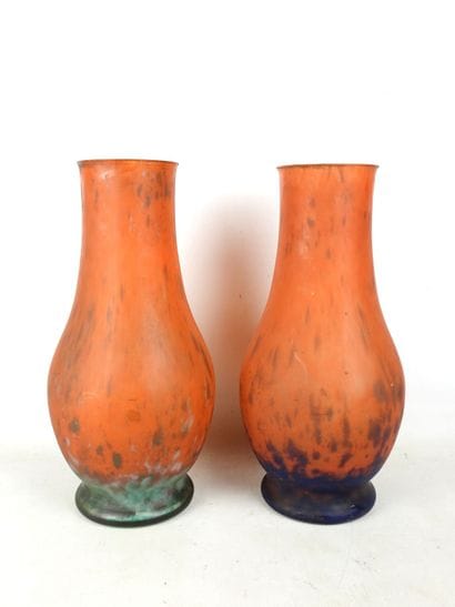 MAUD: Two baluster-shaped vases in marbled...