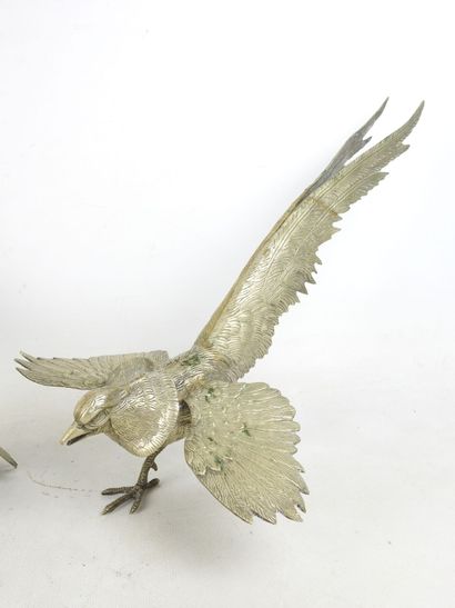 PAIR of FAISANS venerated in combat in silver-plated...