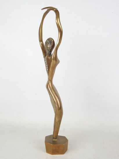 J.P. RAMEL : Female nude, bronze with gilded...