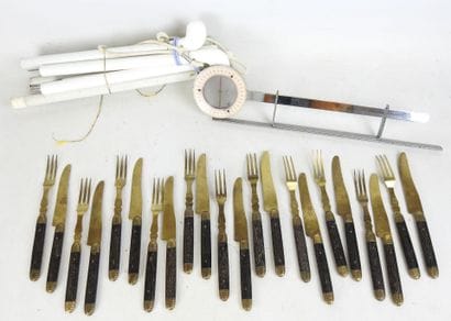 Eleven gilt metal FORKS and eleven fruit...