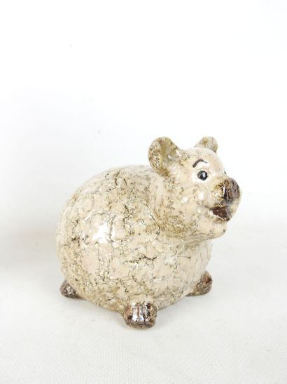 ATHEZZA: Pig in beige and gray crackle ceramic....
