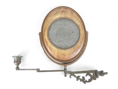 TWO double wooden mirrors resting on an articulated...