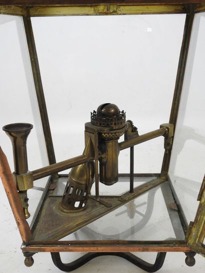 Léon LUCHAIRE: Lantern in copper and glass....