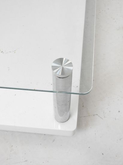Rectangular LOW TABLE in white lacquer, chromed...